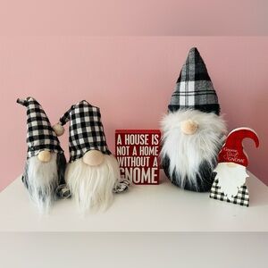 Plaid Gnome Decor Set - Black and White